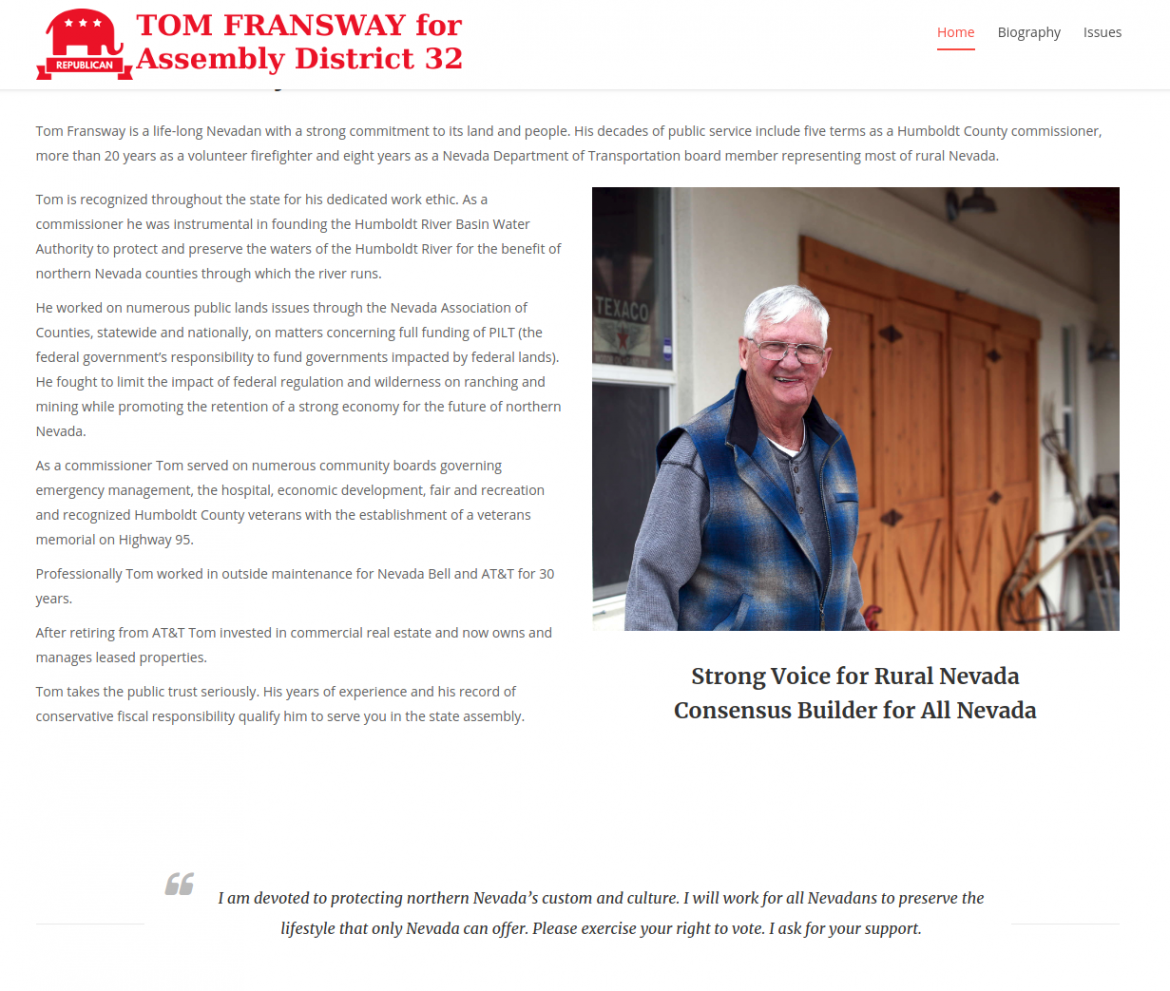 Tom Fransway for Nevada Assembly District 32